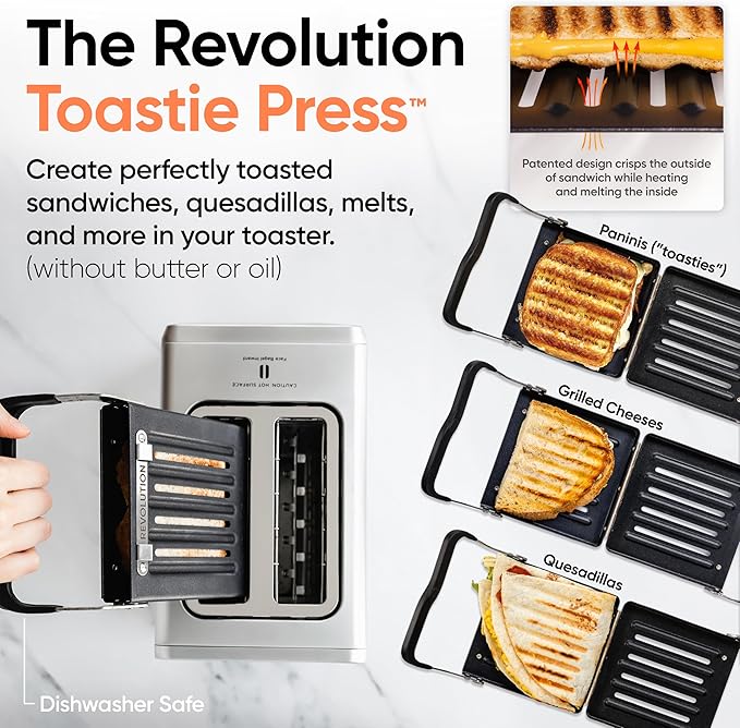 Revolution (Bundle) R180 Connect Touchscreen Smart Toaster + Toastie Press – Choose from 6 Bread Types, 7 Browning Levels, & Toastie Press Mode (Stainless Steel, 2-Slice)