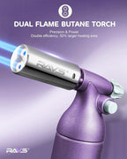 RAVS Dual Flame Butane Torch Lighter with 20G Large Capacity, Adjustable Flame, Refillable Kitchen Torch for Creme Brulee, BBQ, Baking, Purple Cooking Torch Gifts for Women Unique, Butane Not Included