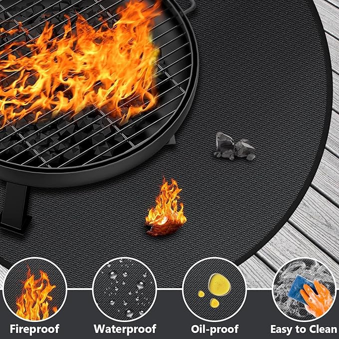 30" Round Fire Pit Mat for Solo Stove Bonfire/Under Grill Mat for Outdoor Grill Fireproof Waterproof Oil-Proof, 4 Layers Fireplace Mat BBQ Mat Portable Solo Stove Mat for Deck Patio Grass Smoker