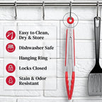 Popco 3-Piece Kitchen Tongs Set – Stainless Steel Heat Resistant Silicone Tips, Strong Comfort Grip, 3 Sizes (7, 9, 12 Inch), Non-Scratch, Dishwasher Safe, for Cooking, BBQ, Salad