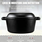 2-in-1 Pre-Seasoned Cast Iron Dutch Oven with Skillet Lid, 10 In Cast Iron Pot & Pan Set for Baking Bread, Frying, Camping, BBQ, Indoor & Outdoor Use