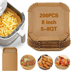 200Pcs Air Fryer Paper Liners, 8 Inch Square Disposable Paper Liner, Non-stick Parchment Paper for Frying Baking Roasting Microwave Oven