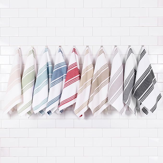 All-Clad Dual-Purpose Kitchen Towels: Highly Absorbent - 100% Cotton, 17"x30" Dish Towels for Cleaning & Drying Dishes & Glassware, 3-Pack, Cappuccino