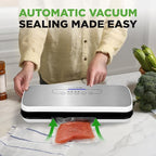 NutriChef Vacuum Sealer Machine – Compact Silver Vacuum Sealing System with Dry & Moist Modes, LED Indicators, Starter Kit & Extra Bags – Ideal for Food Preservation, Meal Prep & Sous Vide Cooking