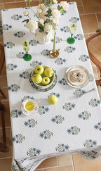 ISAENNE Designer White Linen Long Rectangle Tablecloth,Chinoiserie Floral Elegant Indoor Table Cloth,Fall Stain Proof Decor Tablecloths for Dining Thanksgiving Kitchen,63"*94"-Mosella F