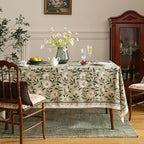 ISAENNE Designer Green Linen Long Rectangle Tablecloth,Floral French Country Indoor Table Cloth,Stain Resistant Home Decor Tablecloths for Dining Kitchen Thanksgiving Party,63"*102"-Brune