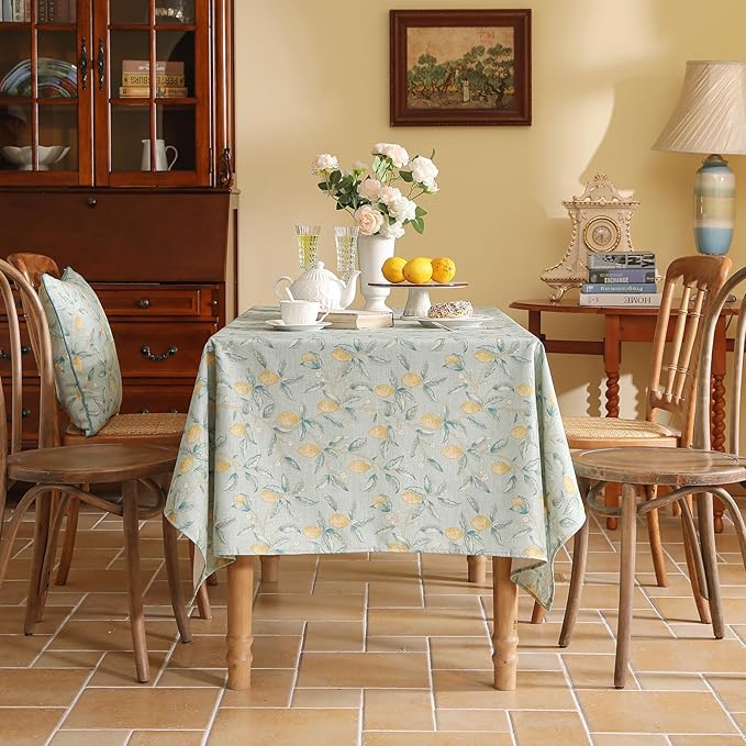 patdrea Designer Linen Green Tablecloth for Rectangle Table,Vintage Breathable Yellow Fruits Pattern Table Cloth,Decoration Cover for Kitchen Dining,Christmas,Thanksgiving,Party,63"x87"-Ania a