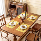 KXN Placemats Set of 8, Dual-Layer Thickened Faux Linen Table Mats, Heat Resistant & Wrinkle-Free, Machine Washable Cloth Place Mats for Kitchen Dining Indoor Outdoor (Yellow)