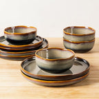 TheTerra Ceramic Dinnerware Sets for 4, 12 Pieces Porcelain Lightweight Plates and Bowls Sets, Scratch Resistant Dish Set, Oven & Microwave & Dishwasher Safe, Coffee Bean