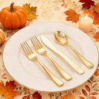 WDF 500PCS Gold Plastic Silverware Set Disposable - Gold Cutlery Set Plastic - 250Forks, 125 Spoons, 125 Knives for Thanksgiving Party, Birthday, Wedding
