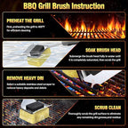 Grill Brush Bristle Free for Outdoor Grill, Steam Grill Cleaning Brush Replaceable BBQ Cleaner Brush Head,Extended Handle, Safe Grill Brush with Scraper for Cast Iron Stainless-Steel Grates,Black
