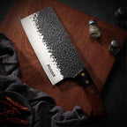 Huusk 7.5" Meat Cleaver Knife - Hand-forged Butcher Knife High Carbon Steel Kitchen Knives with Damascus Texture, Full Tang Japanese Knives with Wood Handle, Gift for Father's Day