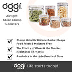 Oggi Large Clear Canister with Clamp Lid, 72 oz - Large Airtight Food Storage Container, for Kitchen & Pantry Storage of Bulk, Dry Foods, Pasta, Flour, Sugar, Coffee, Rice, Tea, Spices & Herbs