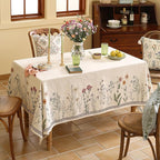 ISAENNE Designer Off White Linen Rectangular Tablecloth,Floral Elegant Table Cloth,Stain Resistant Vintage Decor Tablecloths for Dining Thanksgiving Kitchen Christmas,55"*87"-Serenity G