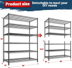 6 Tier Storage Shelves 75H Adjustable Metal Shelving Rack, 1200LBS Wire Shelving Rack for Storage Unit, Metal Shelves for Pantry Shelves, Garage, Kitchen, 75" Hx 36" Wx 18" D