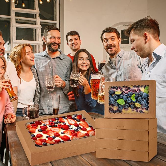 8pcs Cookie Boxes,14x10x2.5 Inch Large Bakery Boxes with Window for Pies Chocolate Strawberries Muffin Containers Donuts Pastry Dessert Tcoivs(Brown) (Brown, 14 * 10 * 2.5inch/8pcs)