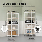 HOMEDANT House White 5-Tier Metal Rolling Cart Shelf Rack Casters Heavy Duty Wheel Shelving Unit Adjustable Utility Storage Shelves Organizer Shelf Kitchen Garage 24.4" W x 16.5" D x 62.2" H 3Pack
