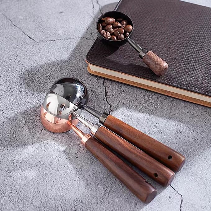 Vintage Coffee Measuring Spoon - 304 Stainless Steel, Coffee Scoop,10g Capacity, Walnut Handle - Perfect for Coffee, Tea, and More (Silver)