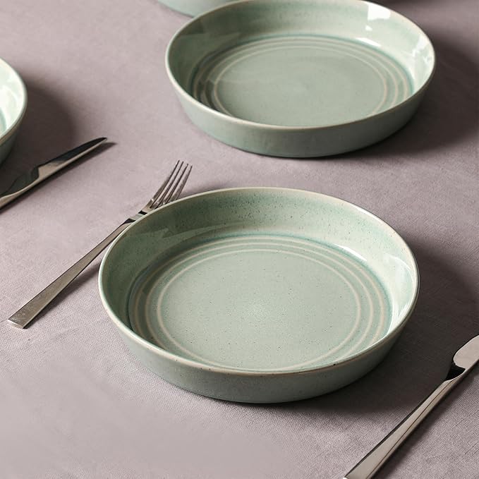 Stone Lain Claire 8-Piece Pasta Bowl Set Stoneware, Bowls, Dishwasher and Microwave Safe, Dish Set for 8, Green