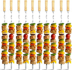 Antallcky 12 Pack Kebab Skewers 23.5 Inch BBQ Barbecue Skewers Stainless Steel Sticks Heavy Duty Large Wide Reusable with Nonslip Wooden Handle Ideal for Shish Kabob Chicken Shrimp and Vegetables