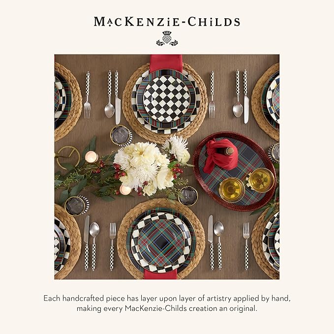 MACKENZIE-CHILDS Enamel Dinner Plate, Decorative Dinnerware Plate, 10 Inches, Black Tartan