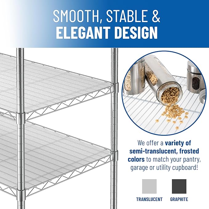 Sterling Shelf Liners for Wire Shelf System: Set of 4 in Graphite: 14 x 36 inch: Plastic Wire Shelving Mats