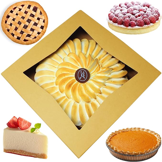 BAKELUV Pie Boxes for 9 Inch Pie | Brown, 25 Pack | 9x9x2.5 Bakery Box with Window, 9x9 Cookie Box, 9 Inch Pastry Boxes with Window Bulk, Cake Boxes, Auto Pop Up