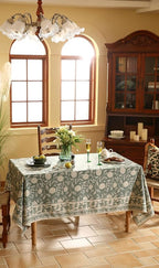 ISAENNE Designer Grayish Green Linen Rectangular Tablecloth,Floral Stain Resistant Table Cloth,Fall Vintage Decor Tablecloths for Dining Thanksgiving Kitchen Party,55"*79"-Andrew A