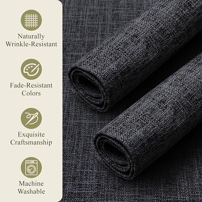 KXN Placemats Set of 8, Dual-Layer Thickened Faux Linen Table Mats, Heat Resistant & Wrinkle-Free, Machine Washable Cloth Place Mats for Kitchen Dining Indoor Outdoor (Dark Grey)
