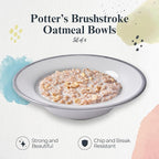 Portmeirion Potter's Brushstroke Oatmeal Bowls (Set of 4) - Elegant Earthenware for Breakfast, Lunch & Dessert - Microwave & Dishwasher Safe Bowls, Handcrafted Stackable Bowl Collection (Grey)