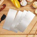 Geiserailie 4 Pieces Stainless Steel Cake Scraper Smoother Large Double Sided Patterned Edge Stripe 9 Inch Metal Cake Decorating Comb for Icing Mousse Butter Cream Decoration, 4 Styles