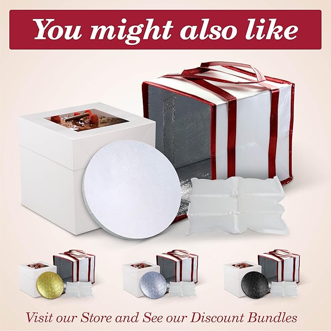 Cakebon Cake Boxes with Boards - 8 Inch Round Cake Drum Black - Box With Window for Birthdays, Weddings and Parties (1pc Each, 2pcs Total)