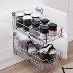 2 Tier Pull Out Cabinet Organizer 15" W X 22" D, Slide Out Drawers For Kitchen Cabinets, Pull Out Drawers For Cabinets Capacity Heavy Duty Caddy, Cabinet Pullout Shelves Chrome-Plated,Bathroom Pantry