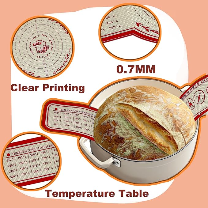 Silicone Bread Sling for Dutch Oven, 2 Pack (8" Round) – Non-Stick & 500°F Heat Resistant Sourdough Mat, Easy to Clean, Reusable Food-Grade Sourdough Slings – Fits 5 qt and up Dutch Ovens
