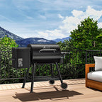 KingChii Electric Wood Pellet Grill & Smoker with Side Shelf, 456 SQ.IN Grill Capacity, with PID Temperature Control (180-425°F) for Backyard Camping Bake and Roast, Black with Cover
