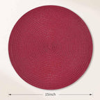 FunWheat Round Braided Placemats Set of 8 Place mats for Dining Tables Woven Heat Resistant Table Mats 15 inch (Wine,8pcs)