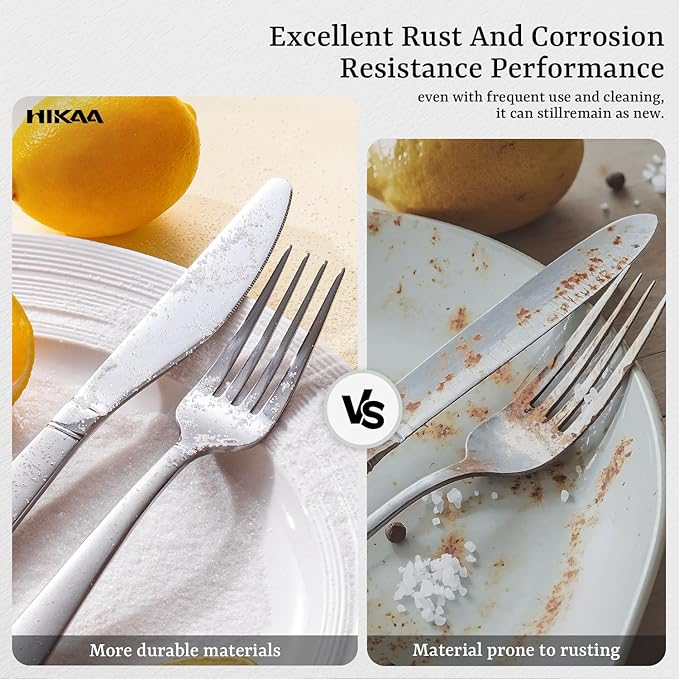 HIKAA 60PCS Matte Handle Silverware Set for 12, Stainless Steel Flatware Set, Modern Design Cutlery Set for Home/Hotel/Wedding, Dishwasher Safe