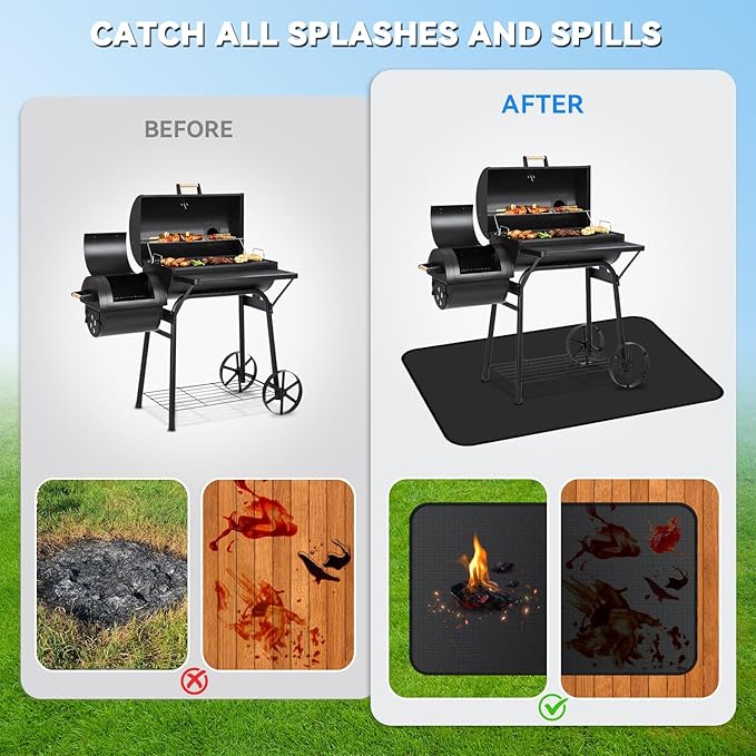 48 x 30 inch Under Grill Mats for Outdoor Grill, Double-Sided Fireproof Deck Patio Protector Mat, Waterproof Oil-Proof BBQ Floor Pad Indoor Fire Pit Fireplace Mat