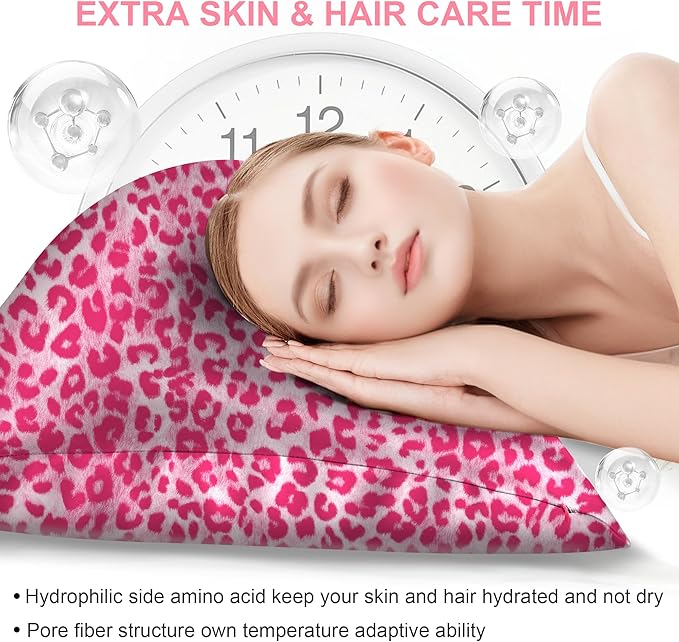 Mulberry Silk Pillow Cases Queen Size with Hidden Zipper, Ultra Smooth and Soft Breathable Cooling Silk Satin Pillowcase for Hair and Skin, Gifts for Women Men (Leopard Pink, 20x30 Inches, 1 Pack)