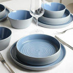 Stone Lain Elica 24-Piece Modern Dinnerware Set Stoneware, Plates and Bowl Sets for 8, Blue and Grey