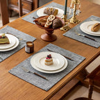 KXN Placemats Set of 6, Dual-Layer Thickened Faux Linen Table Mats, Heat Resistant & Wrinkle-Free, Machine Washable Cloth Place Mats for Kitchen Dining Indoor Outdoor (Light Grey)