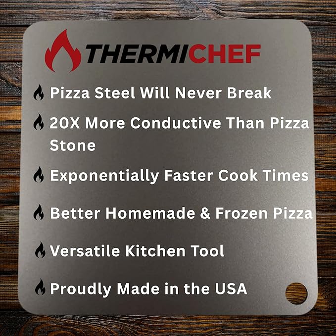 ThermiChef 16" by 16" Pizza Steel (3/8" Deluxe Thickness) - Multipurpose Cooking Steel for Ovens & Grills - Made in the USA