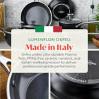 Orfeo 3QT Nonstick Saute Pan with Lid, Made in Italy, Diamond Ceramic PFAS-Free Cookware, Induction Ready, Scratch Resistant, Laser-Fused Surface for Durability, Dishwasher Safe, Black
