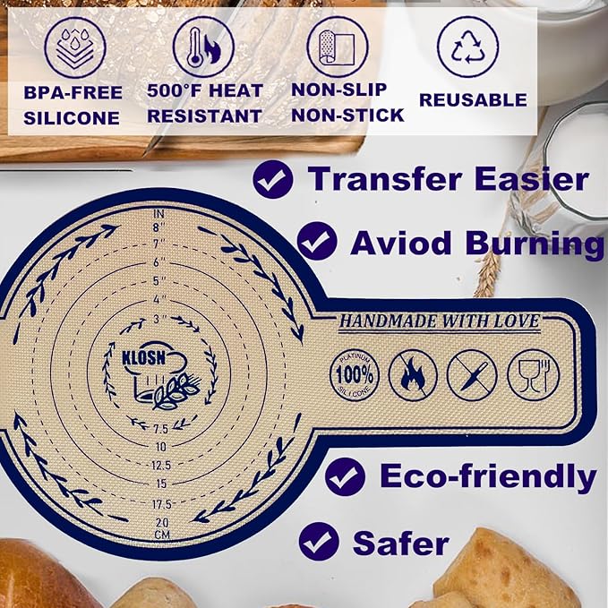 Silicone Bread Sling for Dutch Oven, 2 Pack (8" & 10" Round) – Non-Stick & 500°F Heat Resistant Sourdough Mat, Easy to Clean, Reusable Food-Grade Sourdough Slings - Fits 5–7 qt Dutch Ovens