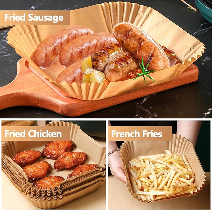 10 Inch Air Fryer Liners Disposable, 200Pcs Air Fryer Paper Liners, Oil-Proof & High-Temperature Resistant Parchment Baking Paper for Air Fryer, Microwave and Oven（Bottom Is 9 Inch）