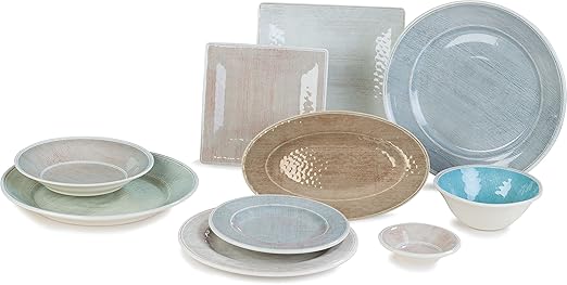 Carlisle FoodService Products Grove Reusable Plastic Plate Square Plate with Rim for Home and Restaurant, Melamine, 10.5 Inches, Aqua, (Pack of 12)