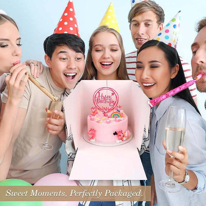 Cakebon Cake Boxes with Boards - 10 Inch Round Cake Drum Black - Box With Window for Birthdays, Weddings and Parties (1pc Each, 2pcs Total)