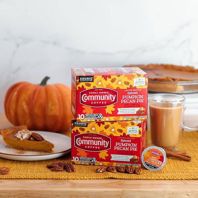 Community Coffee Spiced Pumpkin Pecan Pie Flavored Keurig Coffee Pods, 60 Count, Limited Edition, Medium Roast, 10 count (Pack of 6)
