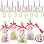 16 Sets 10 Inch Christmas Whisks Gifts DIY Fillable Christmas Tree Ornaments Xmas Colored Silicone Whisks for Cooking Heat Resistant Egg Beaters with Card Rope Bag for Candy Holder