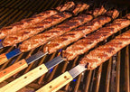 G & F Products BBQ Skewers, 23" x 5/8" Stainless Steel Flat Metal Skewers with Wooden Handles, Heavy-Duty 8-Piece Set with Camouflage Carry Bag for Grilling Meat, Vegetables, and Outdoor Cooking